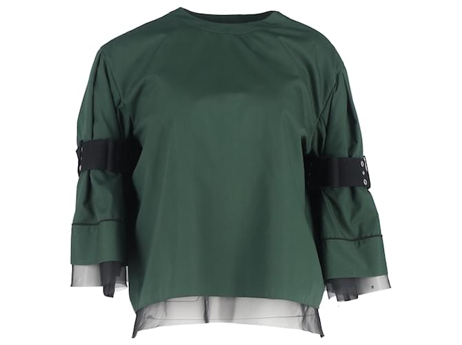  Sacai Belted Sleeve Blouse in Green Cotton Olive green  ref.2040962