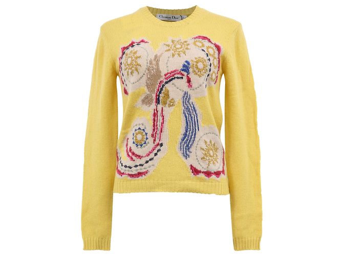 Maglione giallo in lana ricamato Dior