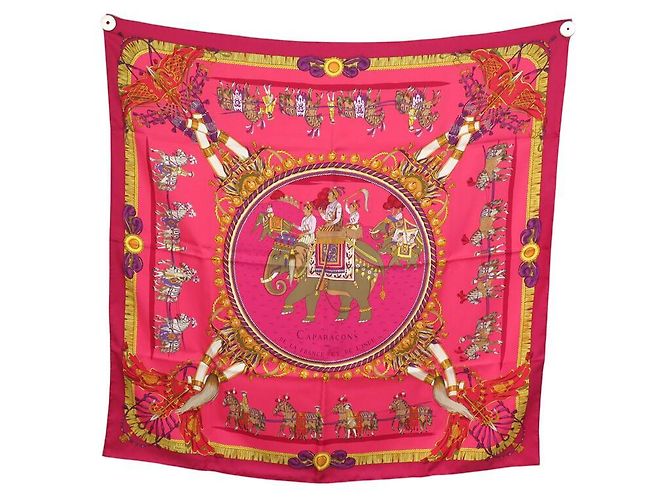 Hermès NUEVAS BUFANDAS HERMES CAPARACONS DE FRANCIA E INDIA BUFANDA DE SEDA 90 Fucsia