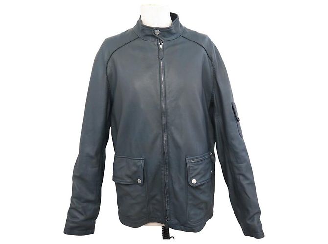 Hermès HERMES COAT JACKET BUTTONS SADDLE STUDS 54 L IN LEATHER Dark grey