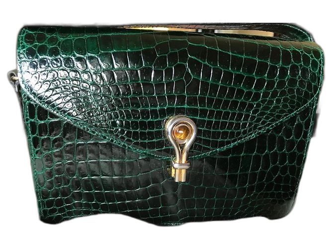 Bolsa Gucci de couro de crocodilo verde escuro