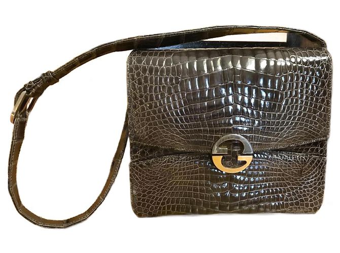 Bolsa Gucci de couro de crocodilo marrom