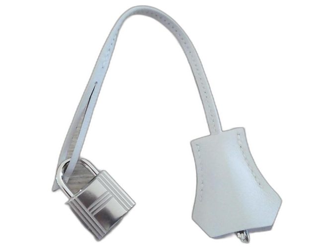 Hermès bell and pull with silver palladium lock for Hermès bag 21cms White