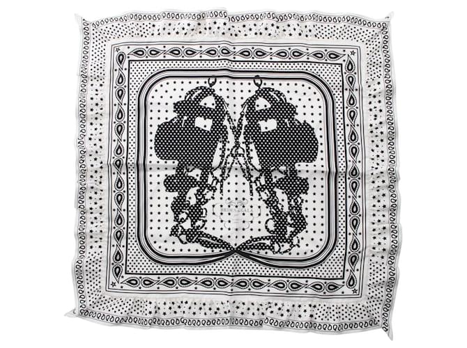 Écharpe Brides de Gala Carré 70 d'Hermès Soie Noir Blanc  ref.2043119