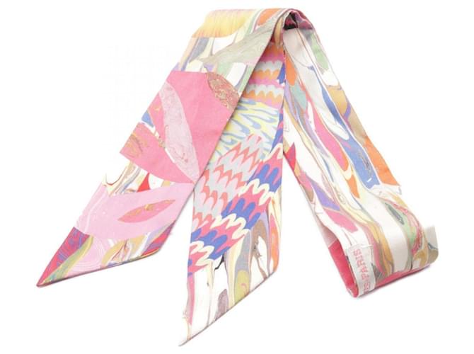 Hermès Hermes Twilly All Over Marble Scarf Pink Multiple colors Silk  ref.2043125