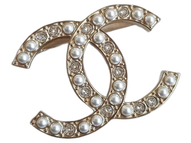 Spilla Chanel Dorata con Perle e Zirconi D'oro