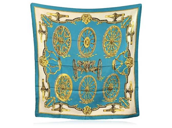 Hermès Hermes Paris Vintage Silk Scarf Roues de Canon 1967 Latham Turquoise  ref.2043830