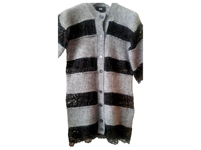 D&G Cardigan aus Mohair Grau und Schwarzer Spitze