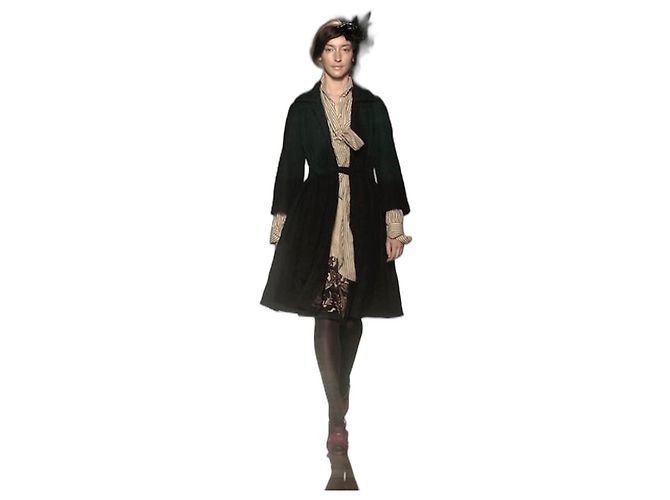 Dries Van Noten Fall 2005 Silk Lined Boucle Swing Coat Black
