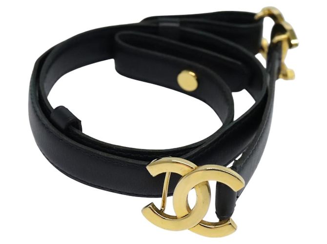 CHANEL COCO Mark Gürtel Leder 26,4"" Schwarz Gold CC Auth yk17305 Golden