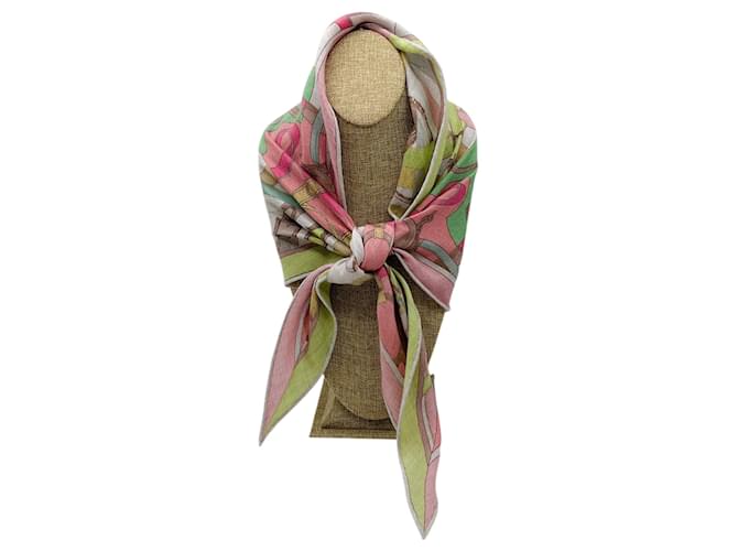 Hermès Hermes Pink / Green Belt Motif Cashmere and Silk Losange Scarf Multiple colors  ref.2046679