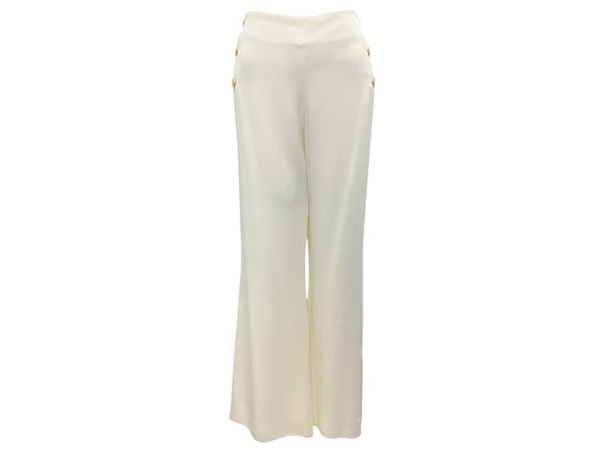 Edward Achour Fall 2014 White / Gold Buttoned Crepe Trousers Viscose  ref.2046709