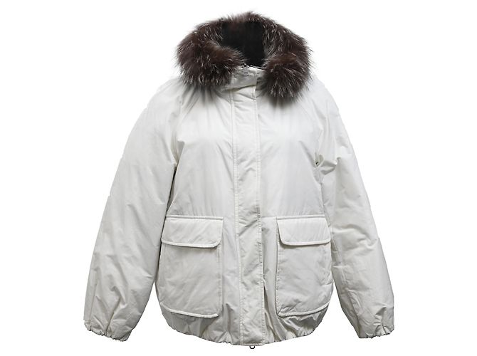 Brunello Cucinelli Reversible Down Jacket in White Polyamide Cream
