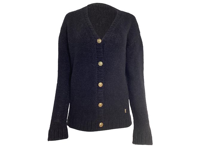 Cardigans de lã preta com botões embellidos Saint Laurent Preto