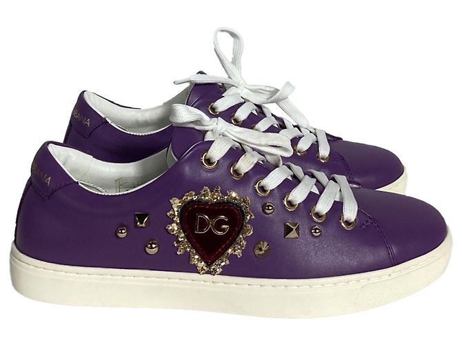 Dolce & Gabbana Tênis Sacred Heart Dolce e Gabbana em couro roxo