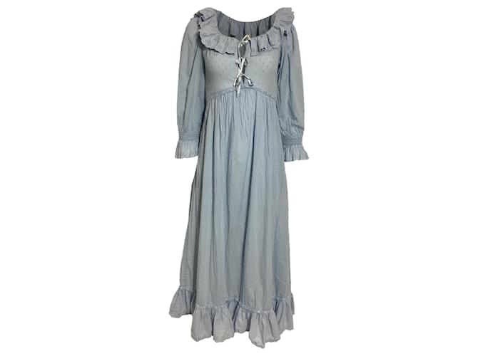 Autre Marque  Rixo Della Ruffled Swiss-Dot Midi Dress in Blue Cotton Light blue  ref.2046889