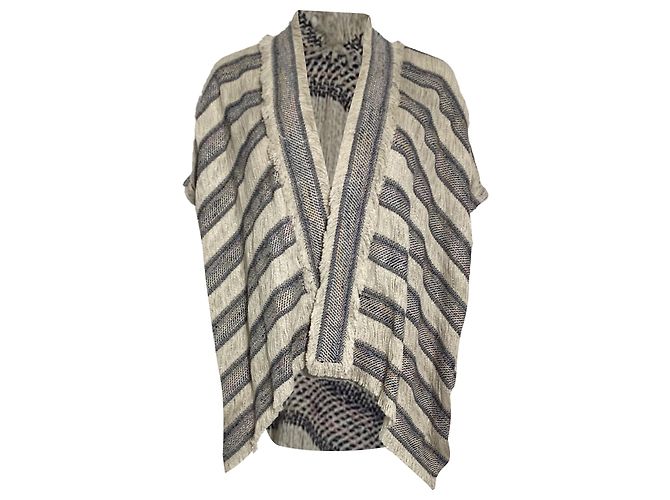 Poncho a righe con frange Maje Vona in cotone multicolore