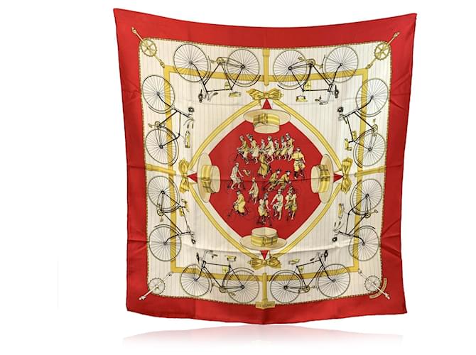 Hermès Hermes Vintage Silk Scarf Red Les Becanes 1954 Hugo Grygkar  ref.2046915