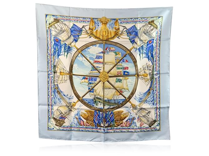 Hermès Hermes Vintage Silk Scarf Vive le Vent 1992 Toutsy Bourthoumieux Blue  ref.2046916