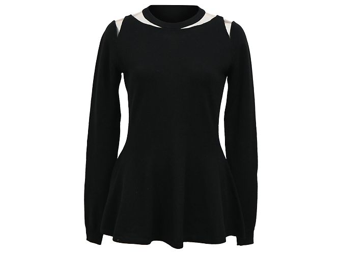 Oscar de la Renta Illusion Cutout Peplum Pullover aus schwarzer Wolle