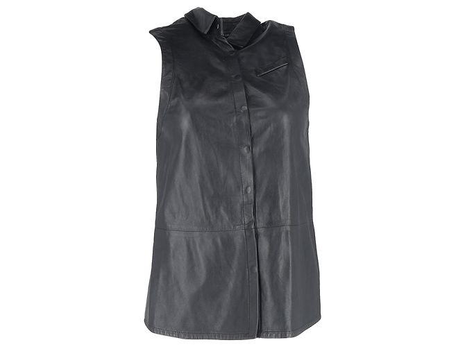 Autre Marque Top sem mangas em couro preto com costas transparentes e botões de Dion Lee