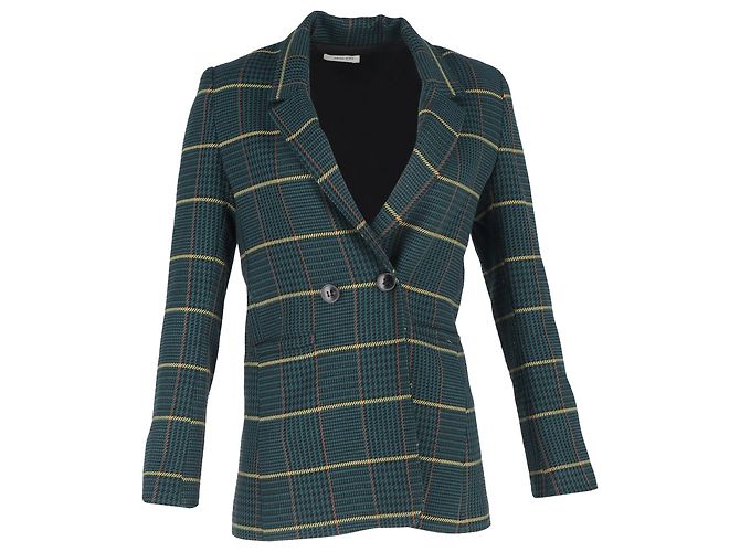 Anine Bing Houndstooth Double-Breasted Blazer in Green Polyester Olive green