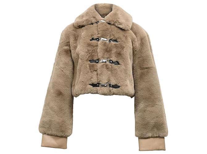 Autre Marque Rotate Birger Christensen Cropped Faux-Fur Jacket in Brown Polyester  Red  ref.2046978