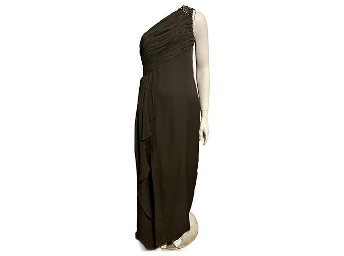 Marchesa Vestido de chiffon de seda com joias em um ombro Cinza