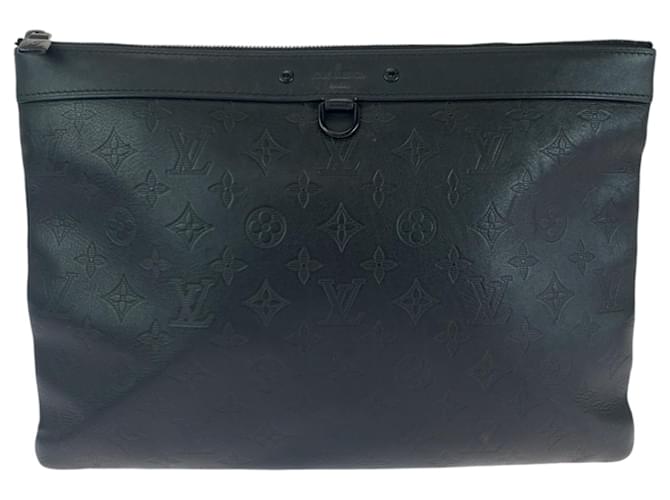 Louis Vuitton Monogram Shadow Pochette Discovery Clutch Bag Black Leather  ref.2047649