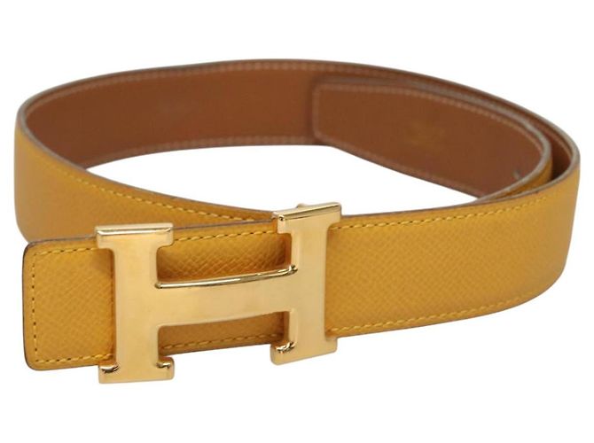 Hermès Cinto de couro HERMES Constance 31,5"" Amarelo Auth 111952