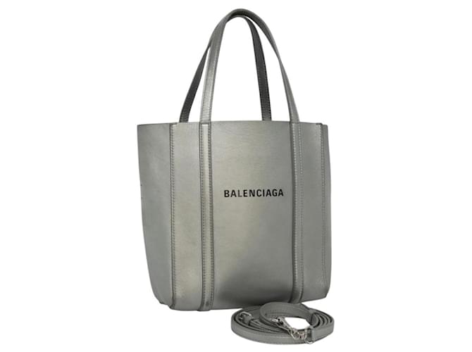 BALENCIAGA Everyday Tote XXS Hand Bag Leather 2way Silver Silver Auth 114036 Silvery  ref.2047923