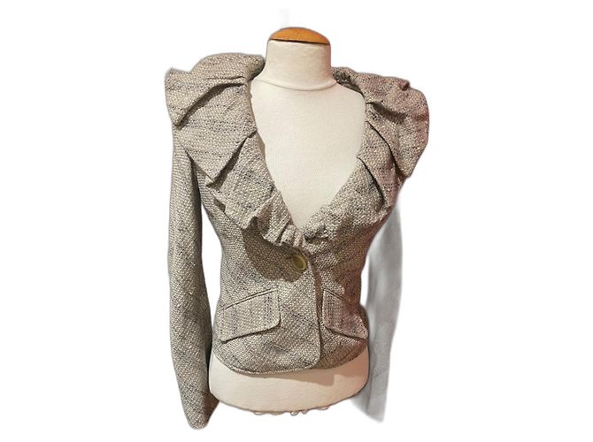 Bcbg Max Azria Jacket Black Beige Grey Wool Blend XS