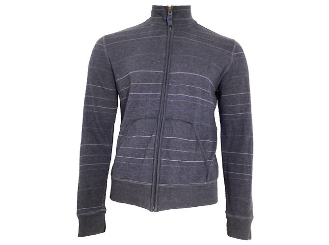 Gestreifter Zip-Pullover von Boss by Hugo Boss aus navyblauer Baumwolle Marineblau