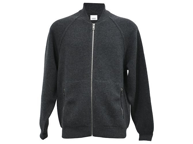 Burberry Zipped Bomber Jacket in Grey Wool