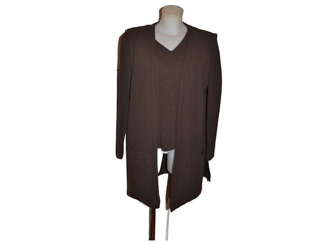 Conjunto Agnona de lã suéter e cardigan longo sem mangas marrom