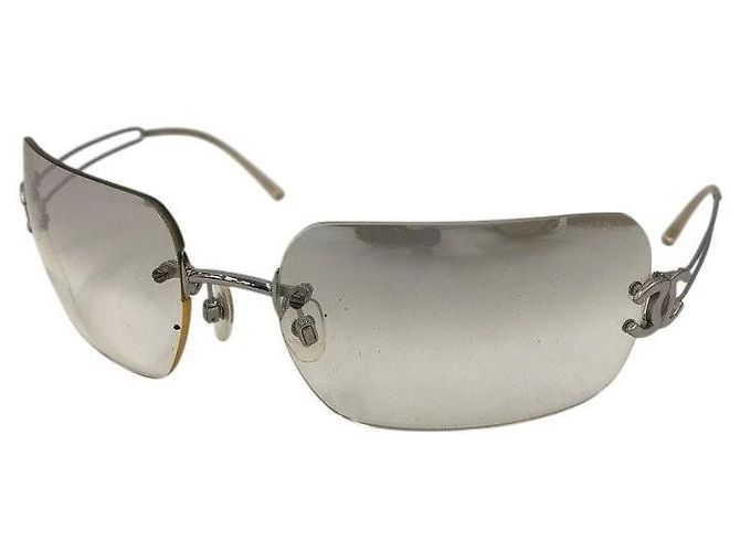 Chanel CC Logo Silver Clear Rimless Sunglasses 4068