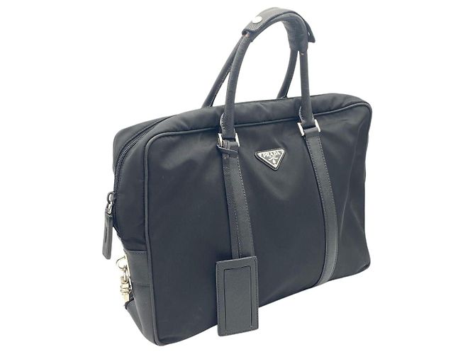 Borsa Boston in nylon nero con logo Prada