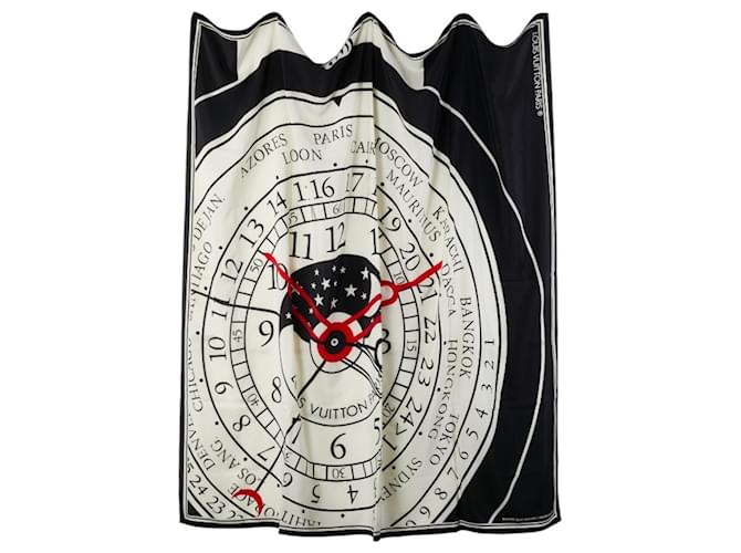 Louis Vuitton 1988 Montre Gae Aulenti Clock Pattern Scarf Black Multiple colors Silk  ref.2049242