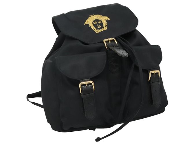 Sac à dos en nylon noir Gianni Versace Auth 115404