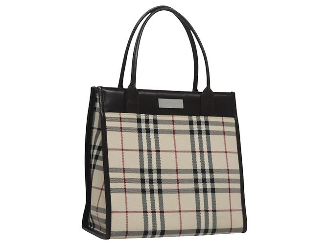 Bolsa de mão em canvas bege marrom com estampa Nova Check da BURBERRY Auth BA050