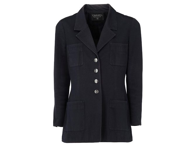 Giacca in cotone a coste blu navy Chanel