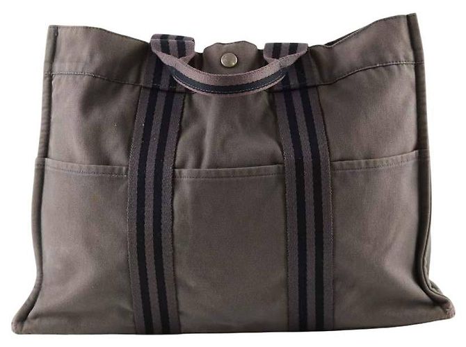 Hermès Bolsa de mão Toto em algodão cinza