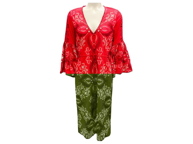 Autre Marque Figue Crimson Minette Cross-Stitch Embroidered Midi Dress Cotton  ref.2051166