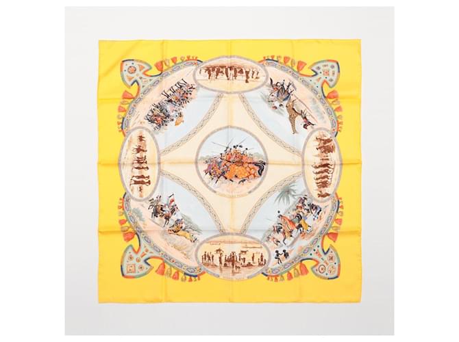 Hermès Carré 90 "CAVALIERS PEULS" 100% Silk Scarf Yellow  ref.2051286