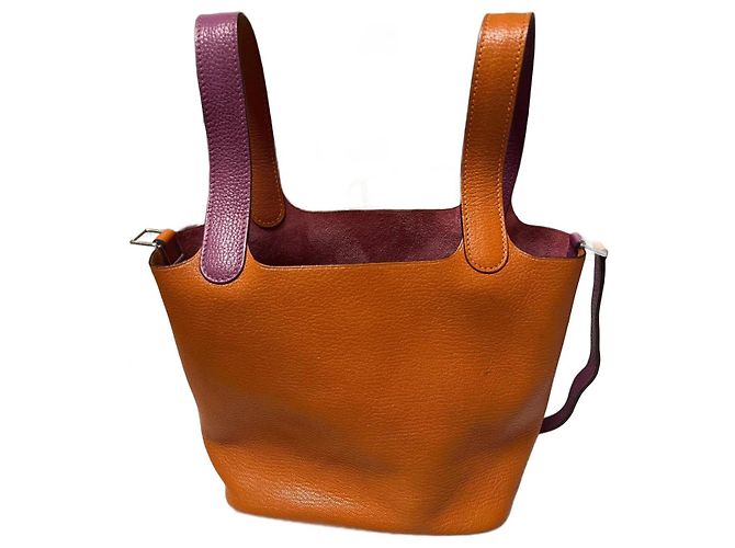 Picotin Bolsa de mão Hermès em couro laranja e roxo escuro