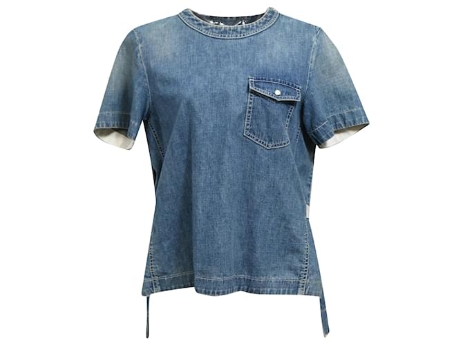  Sacai Pleated Belted T-Shirt in Blue Cotton Denim Light blue  ref.2051352