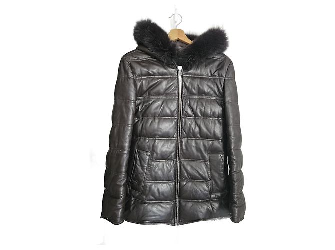 Parka Apostrophe in pelle e piuma marrone cioccolato Marrone scuro