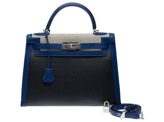 Hermès HERMES Kelly 32 Bag in Blue Canvas - 102529