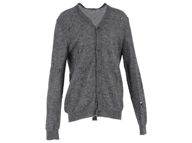 Abgenutzte Bottega Veneta Strickjacke aus grauer Wolle