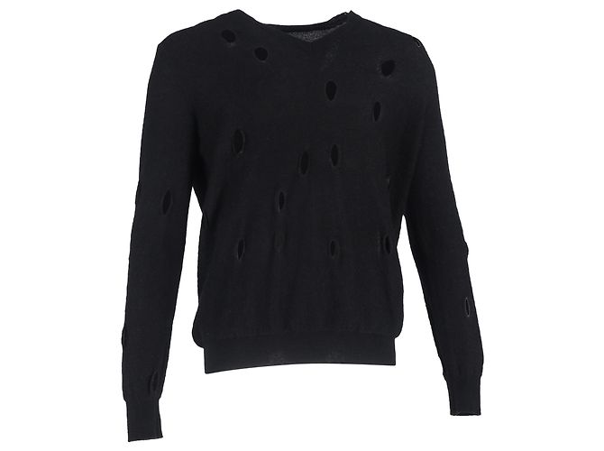 Abgetragenes V-Ausschnitt-Pullover aus schwarzer Wolle von Bottega Veneta
